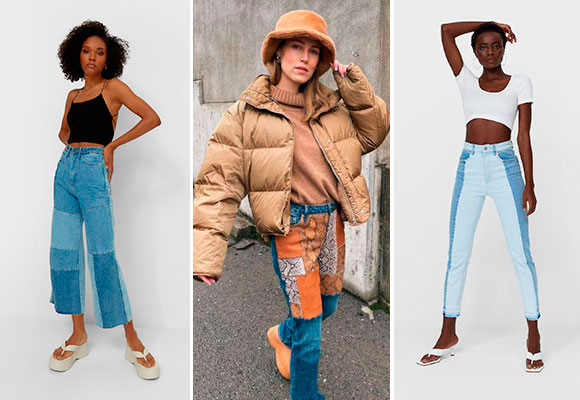 vaqueros efecto efecto patchwork