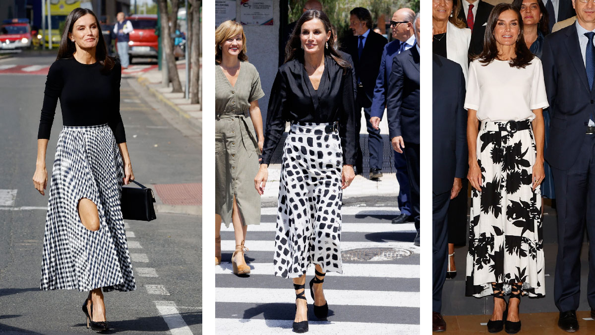 letizia faldas largas blanco y negro