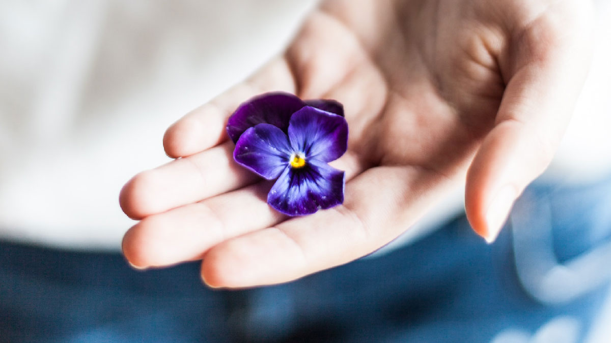 mano flor violeta